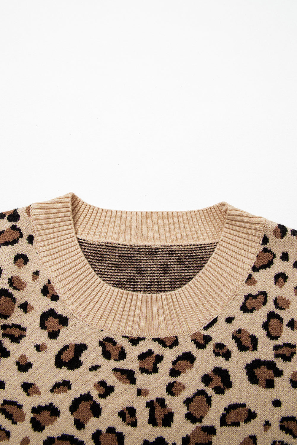 Leopard Print Dolman Sleeve Sweater - Khaki