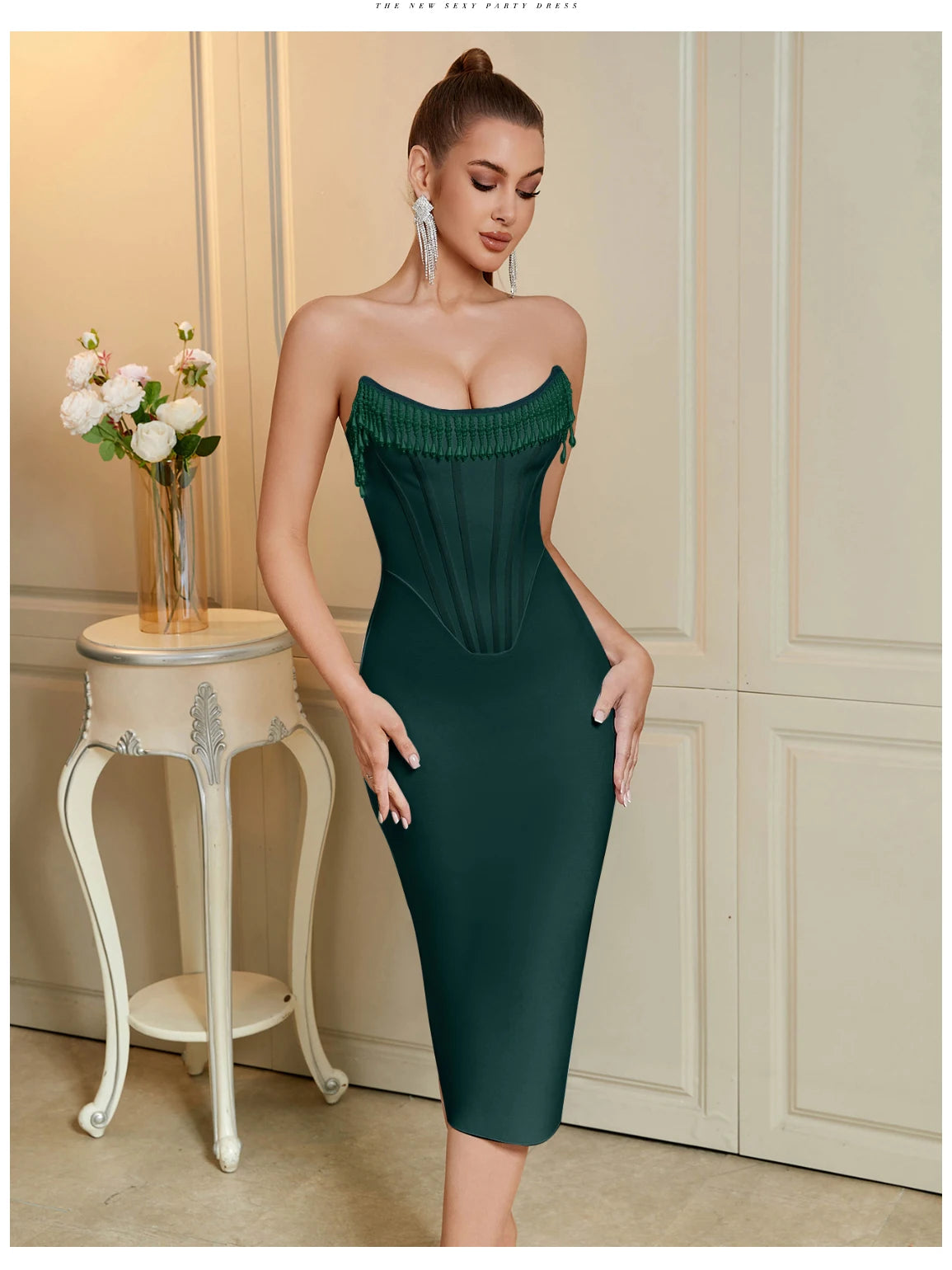 Women's Strapless Tassel Summer Sleeveless Elegant Club Evening Party Dress
