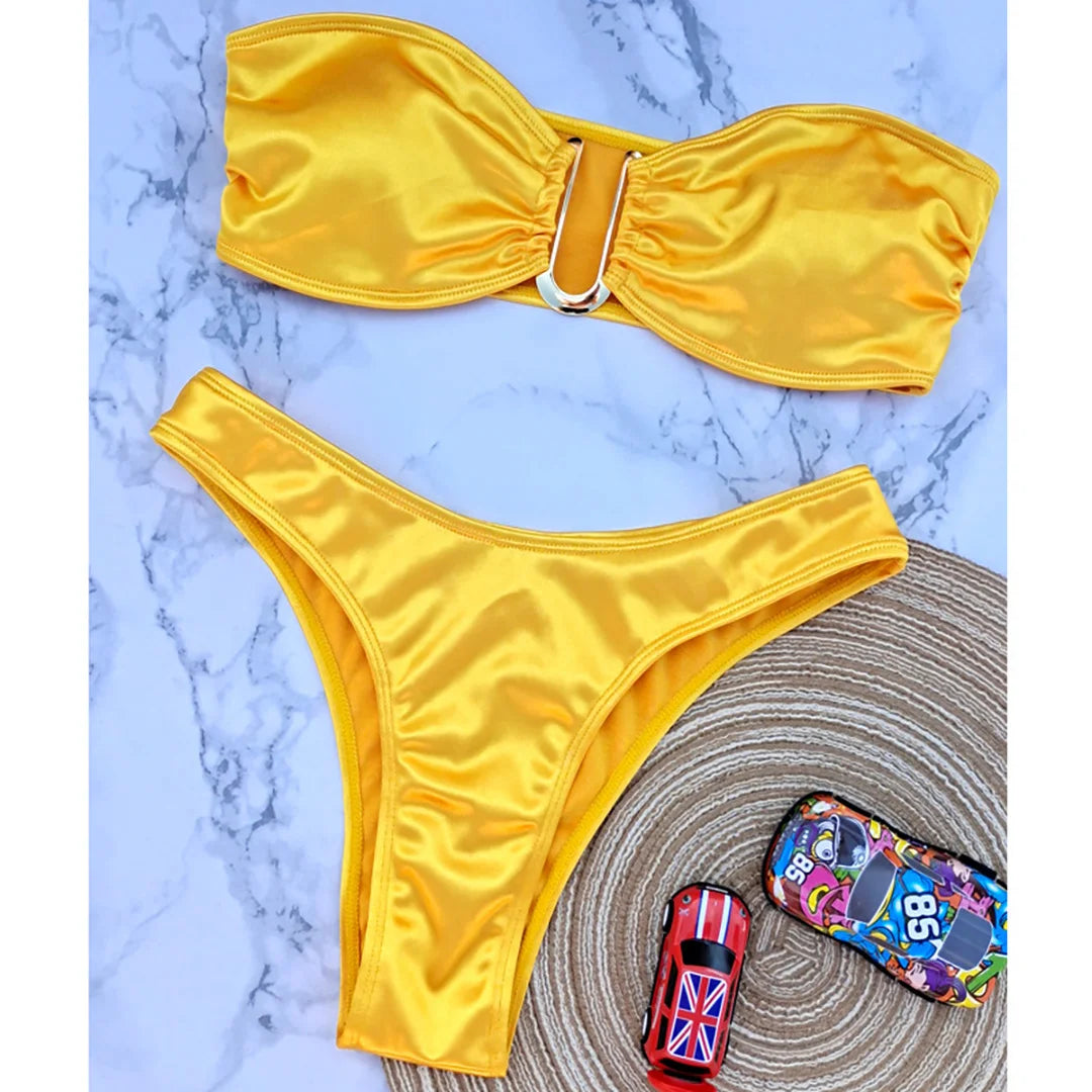 Women's Bandeau Bikini Women Swimwear Female Swimsuit Two-pieces Bikini set Padded Bather Bathing Suit Swim V4647