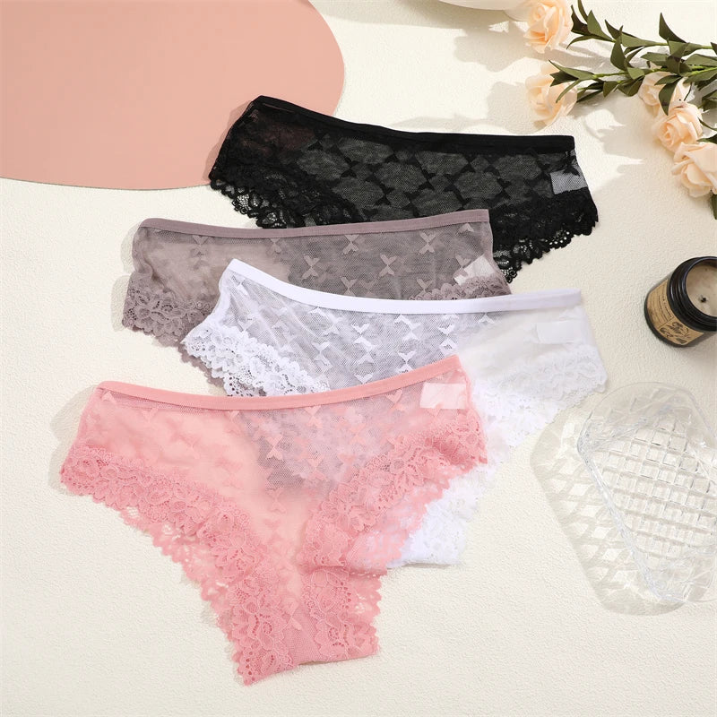 Women's Lace Underwear 3-Piece Set - Floral Hollow Out Briefs