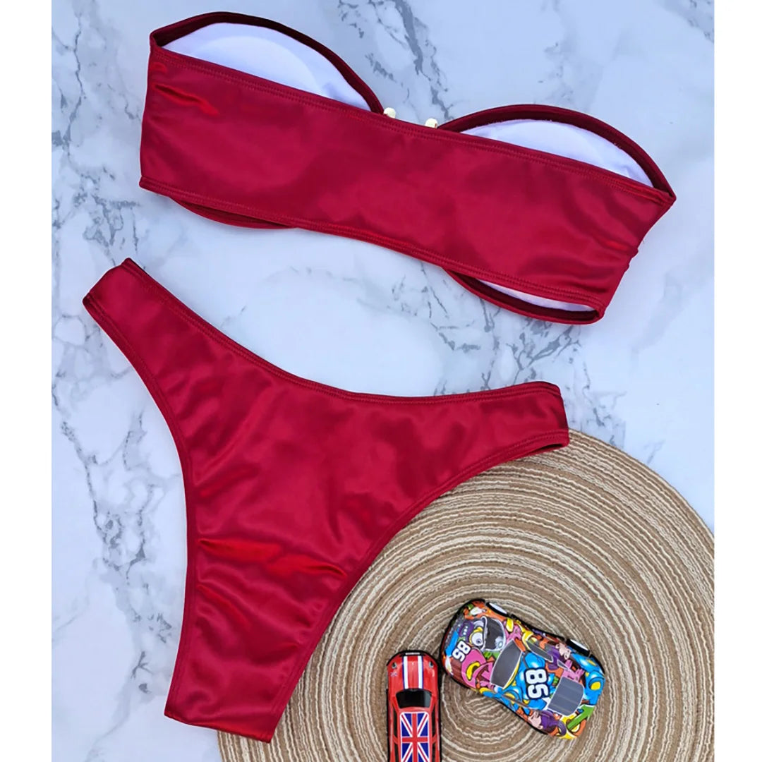 Women's Bandeau Bikini Women Swimwear Female Swimsuit Two-pieces Bikini set Padded Bather Bathing Suit Swim V4647