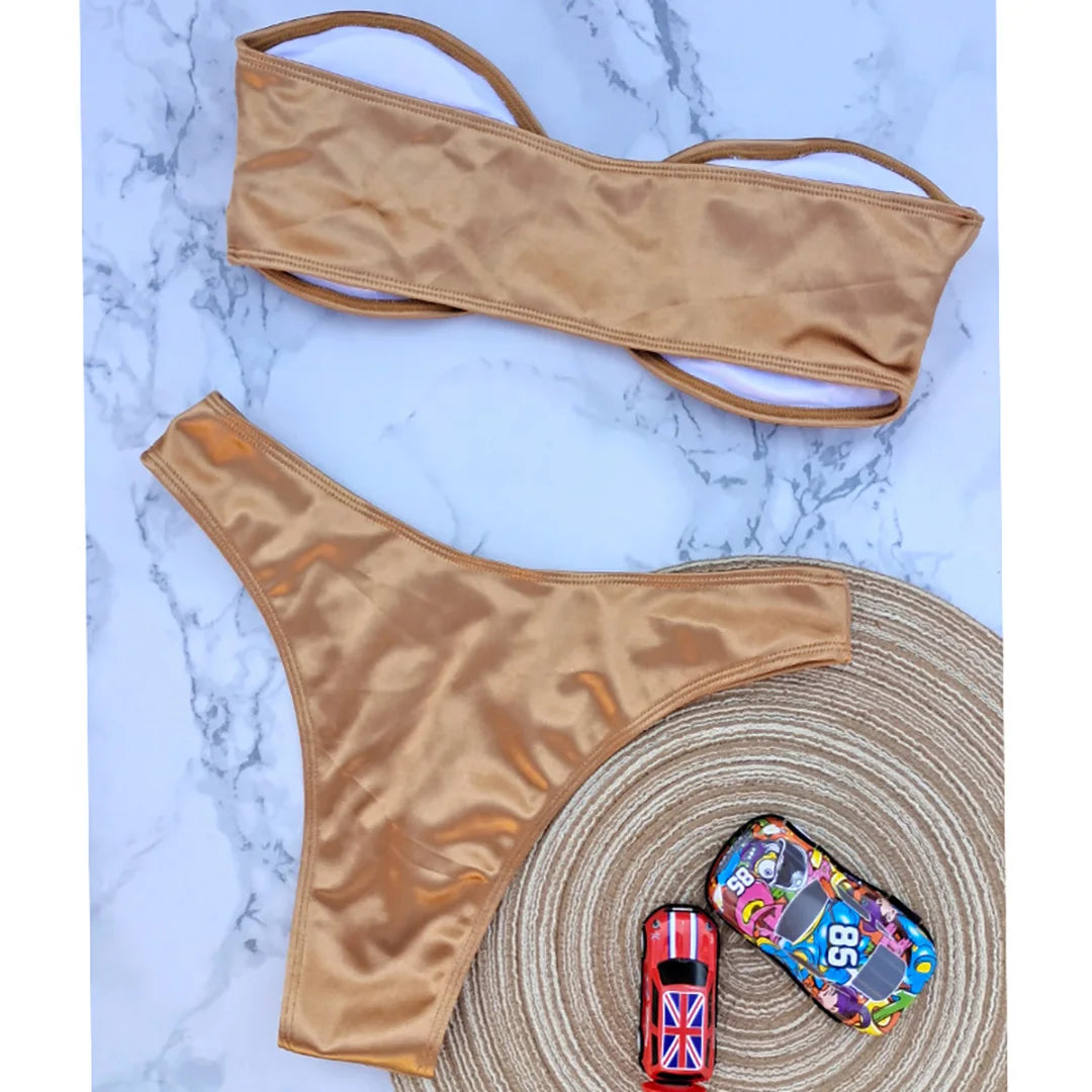 Women's Bandeau Bikini Women Swimwear Female Swimsuit Two-pieces Bikini set Padded Bather Bathing Suit Swim V4647