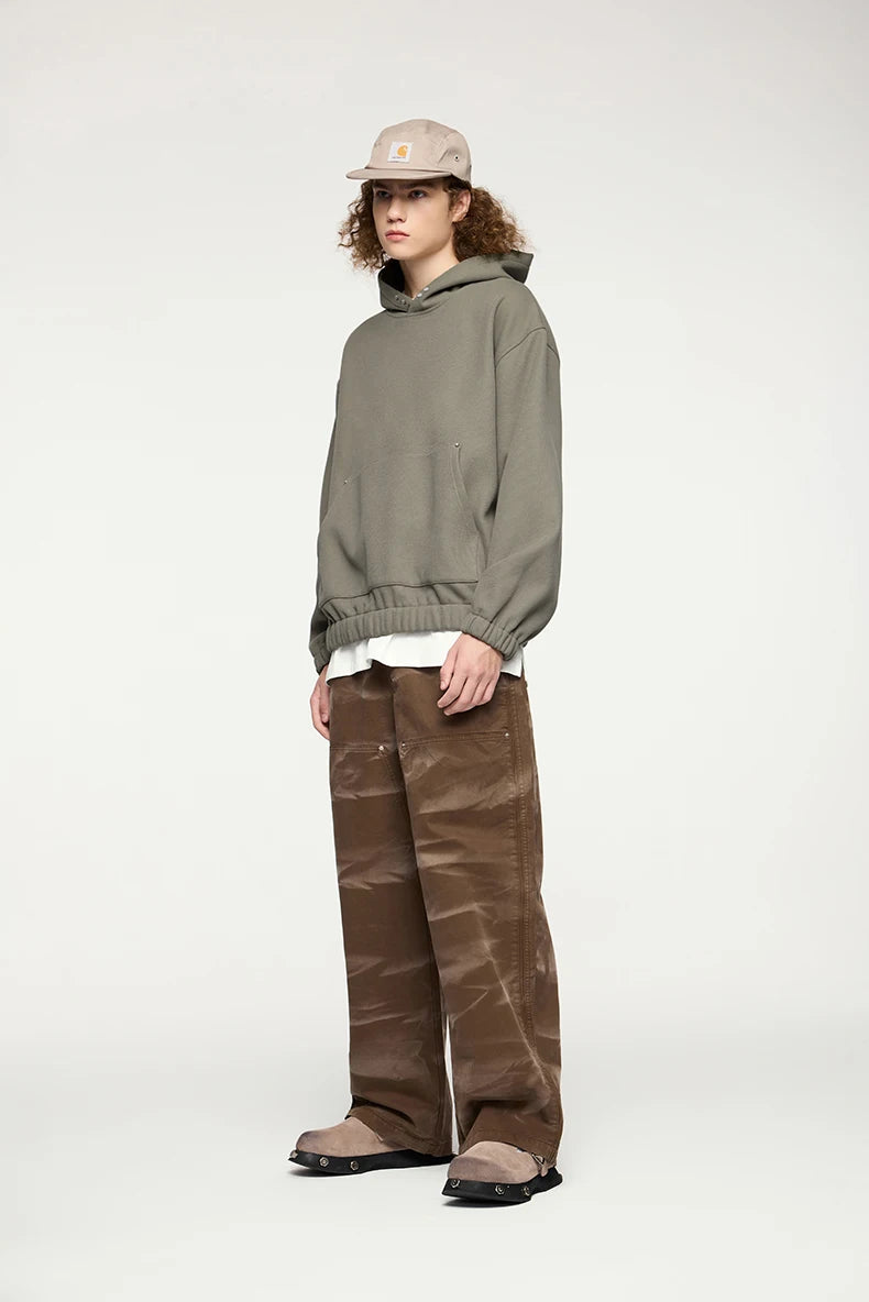 Men's Heavyweight Fleece Crop Boxy Premium Cozy Hooded Sweatshirt