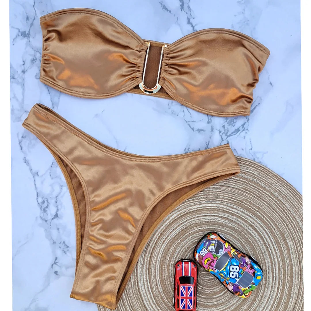 Women's Bandeau Bikini Women Swimwear Female Swimsuit Two-pieces Bikini set Padded Bather Bathing Suit Swim V4647