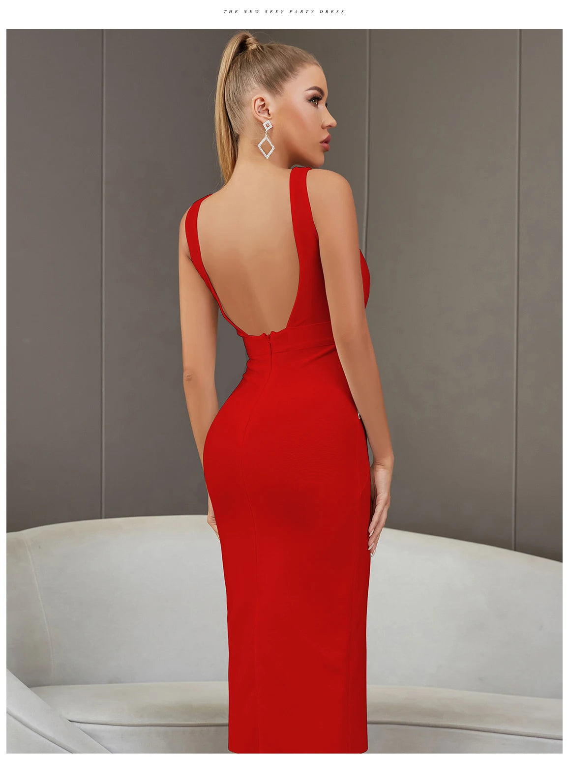 Backless Bandage Midi Dress - Sleeveless Bodycon Party Dress