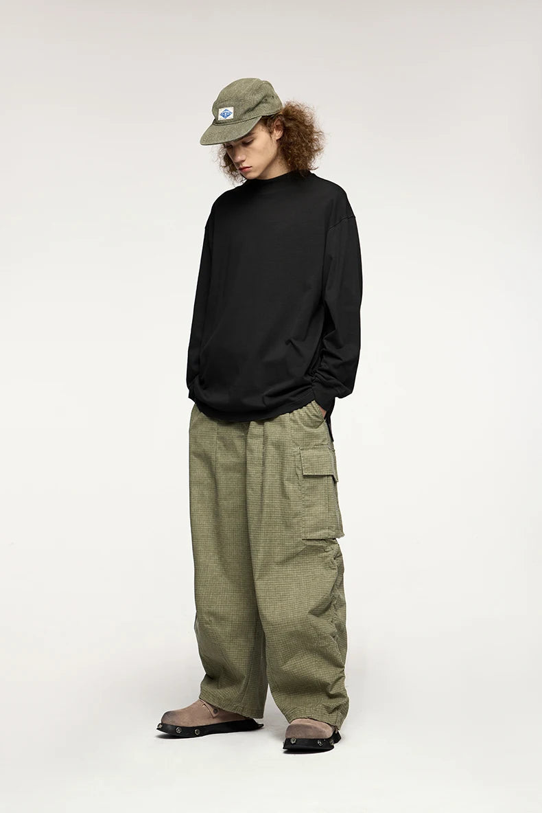 Unisex Heavyweight Mock Neck Cotton  Oversized Long-sleeved T-shirt