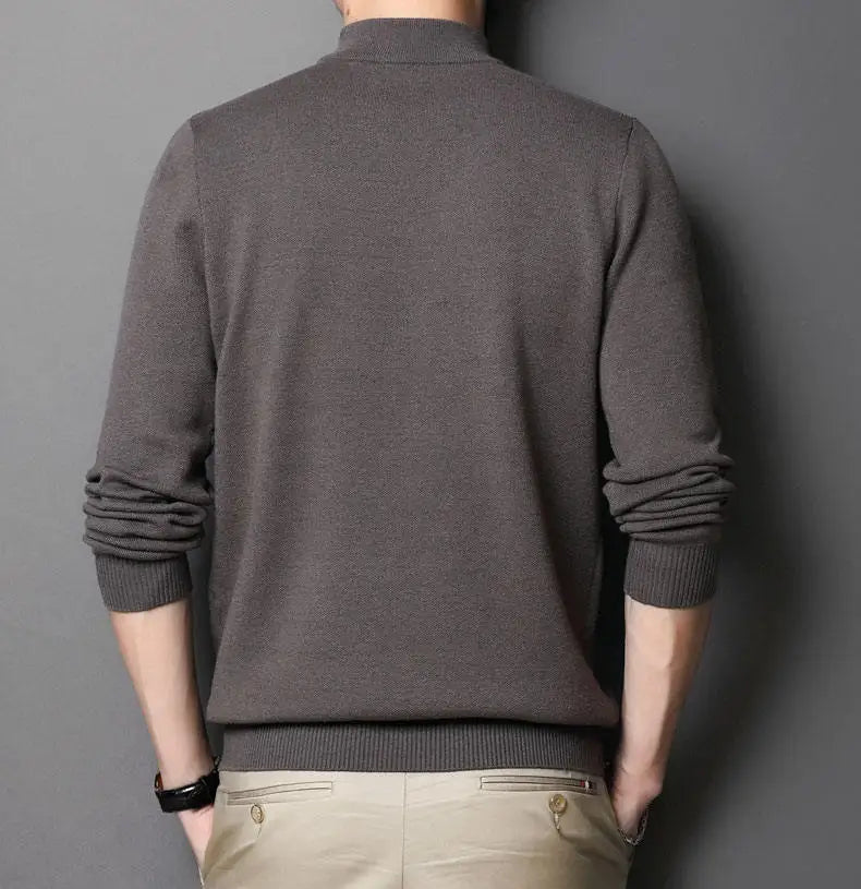 Mock Neck Sweater - Men Solid Slim Fit Knitting Pullovers Knit Half Turtleneck