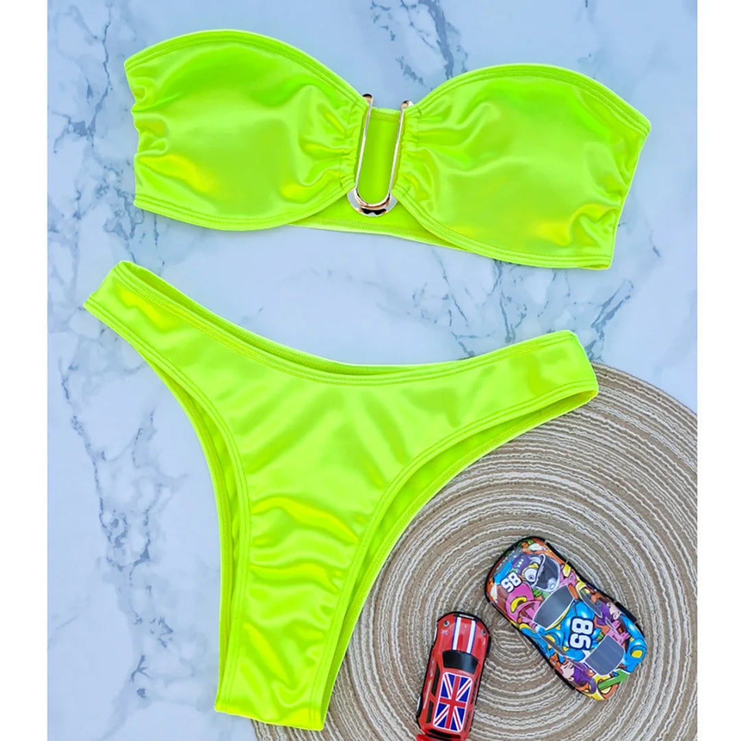 Women's Bandeau Bikini Women Swimwear Female Swimsuit Two-pieces Bikini set Padded Bather Bathing Suit Swim V4647