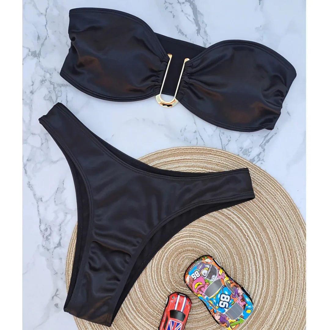 Women's Bandeau Bikini Women Swimwear Female Swimsuit Two-pieces Bikini set Padded Bather Bathing Suit Swim V4647