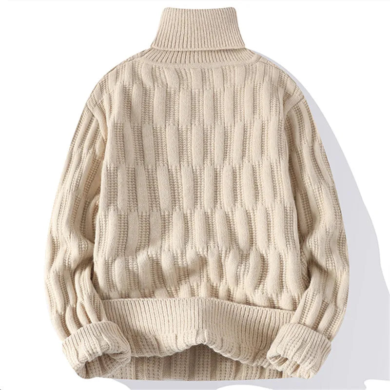 Autumn Winter Men's Turtleneck Sweaters Jacquard Knitted Pullovers - Men Casual Knitting Solid Colour Turtleneck Sweater