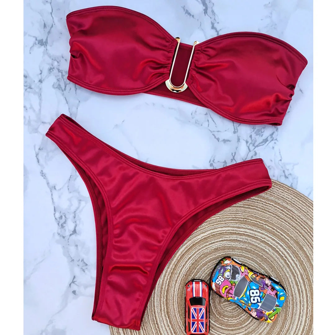 Women's Bandeau Bikini Women Swimwear Female Swimsuit Two-pieces Bikini set Padded Bather Bathing Suit Swim V4647