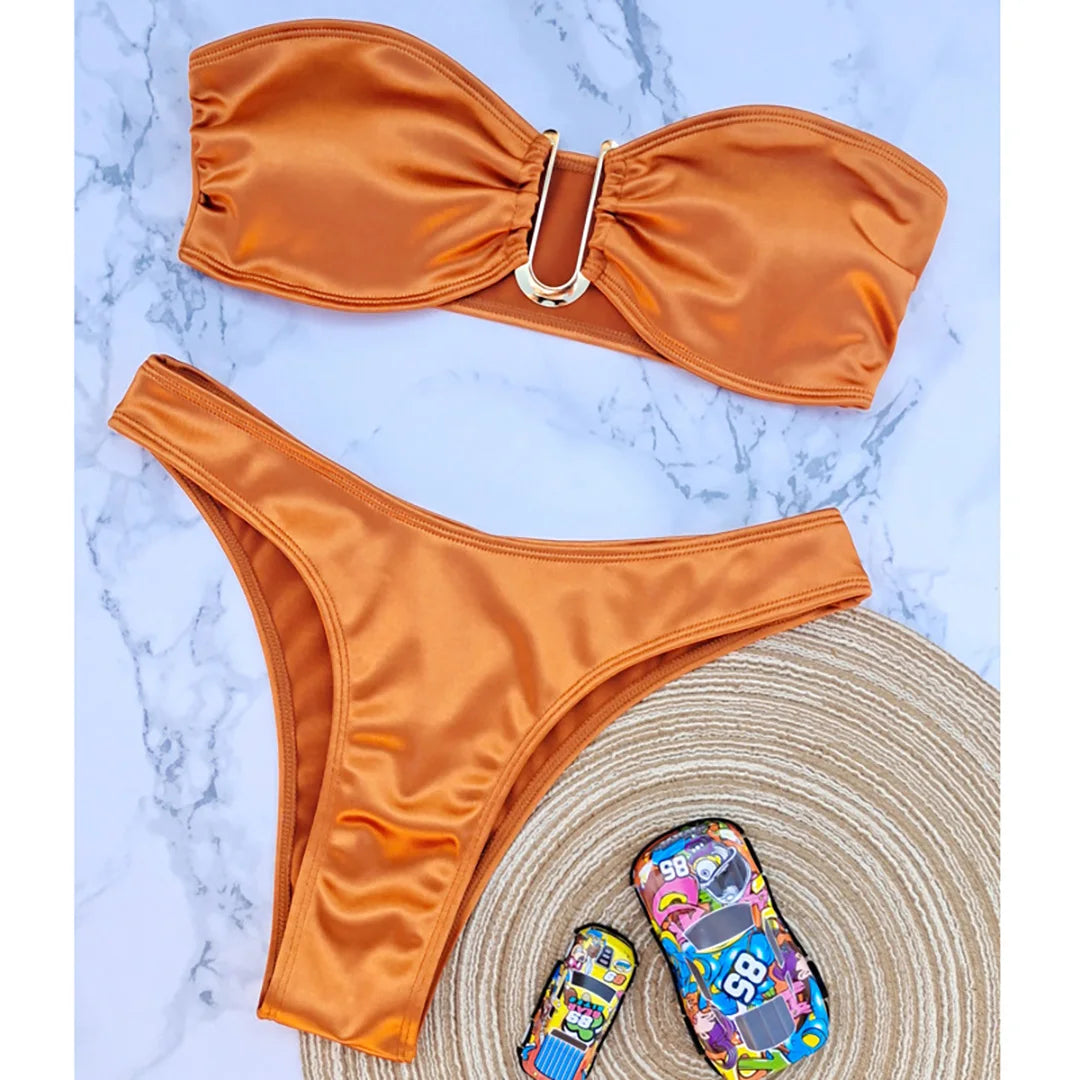 Women's Bandeau Bikini Women Swimwear Female Swimsuit Two-pieces Bikini set Padded Bather Bathing Suit Swim V4647