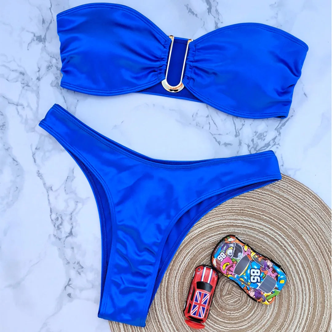 Women's Bandeau Bikini Women Swimwear Female Swimsuit Two-pieces Bikini set Padded Bather Bathing Suit Swim V4647