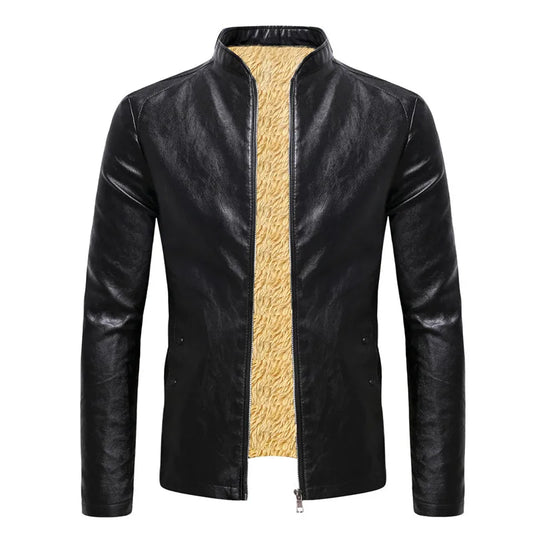 Men's Fleece-Lined PU Leather Jacket | Stand Collar | Zip-Up | 3 Colours | M–4XL