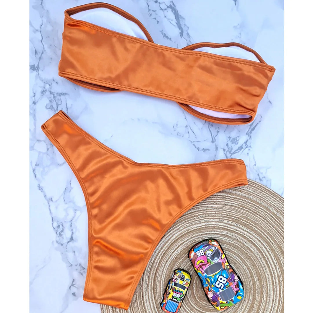 Women's Bandeau Bikini Women Swimwear Female Swimsuit Two-pieces Bikini set Padded Bather Bathing Suit Swim V4647