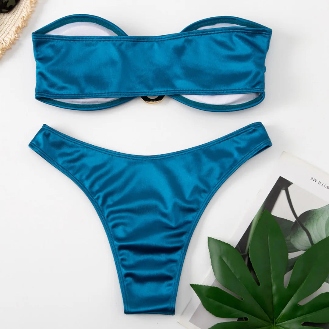 Women's Bandeau Bikini Women Swimwear Female Swimsuit Two-pieces Bikini set Padded Bather Bathing Suit Swim V4647