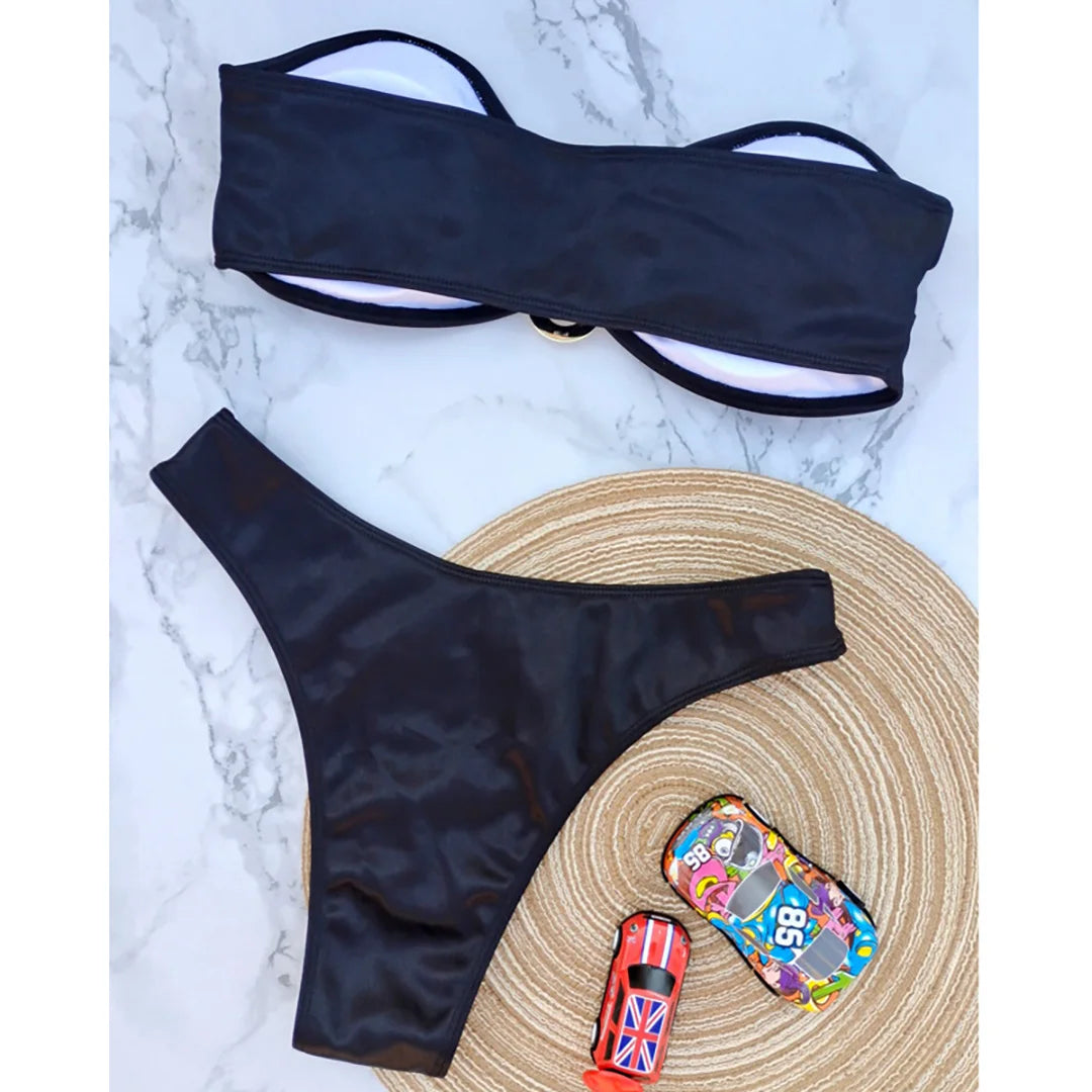 Women's Bandeau Bikini Women Swimwear Female Swimsuit Two-pieces Bikini set Padded Bather Bathing Suit Swim V4647