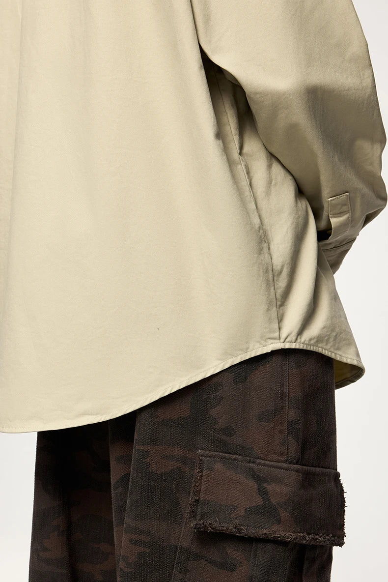 Men's Turn-Down Collar Long Sleeve Blouses Pockets Single-Breasted Vintage Cotton Casual Shirt