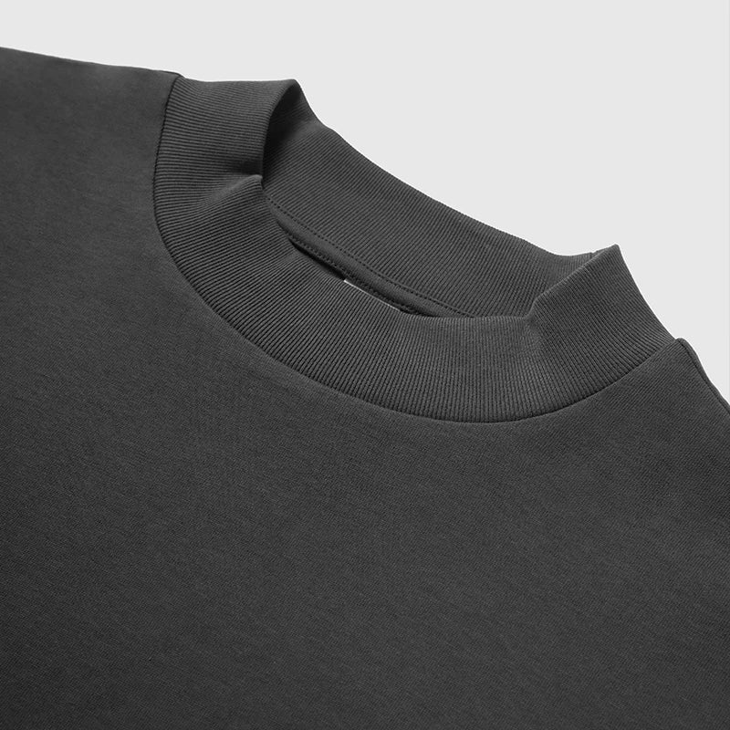 Unisex Heavyweight Mock Neck Cotton  Oversized Long-sleeved T-shirt