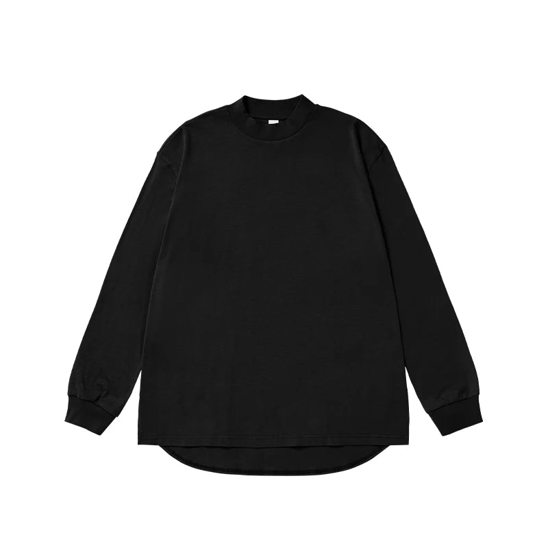 Unisex Heavyweight Mock Neck Cotton  Oversized Long-sleeved T-shirt