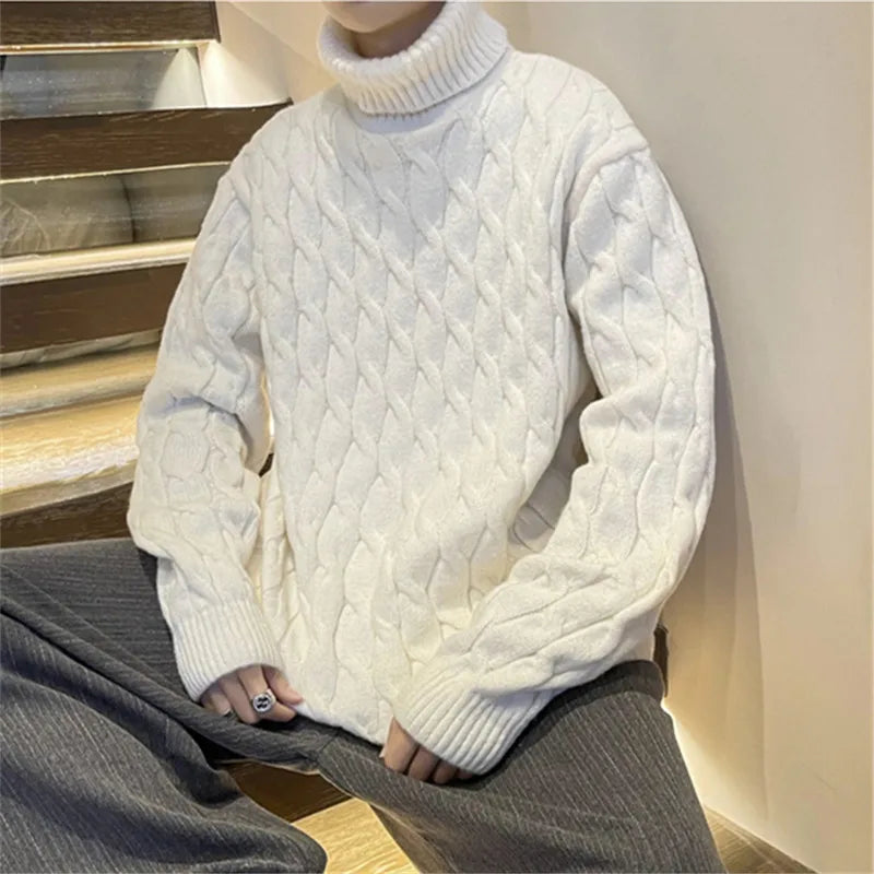 Winter Turtleneck Sweater - Men Knitted Thick Warm Pullover Loose Casual Sweater