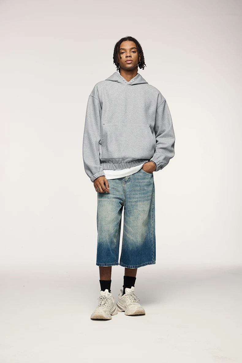 Men's Heavyweight Fleece Crop Boxy Premium Cozy Hooded Sweatshirt