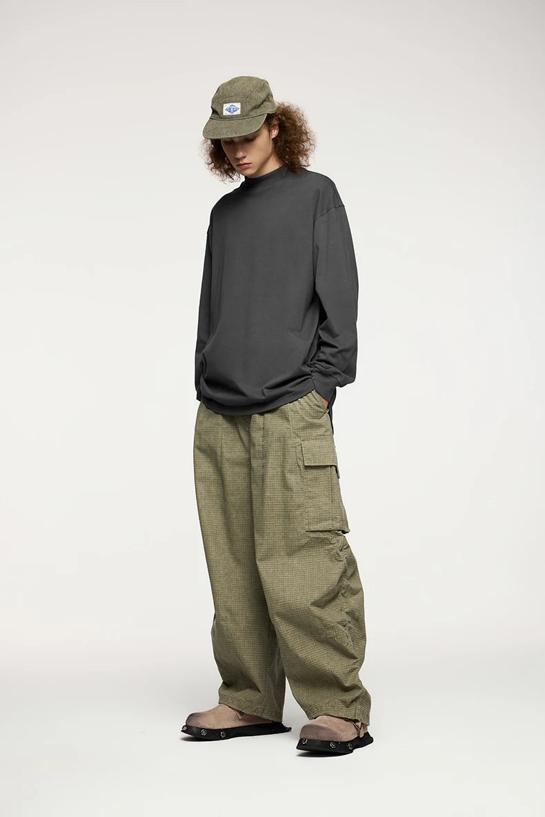 Unisex Heavyweight Mock Neck Cotton  Oversized Long-sleeved T-shirt