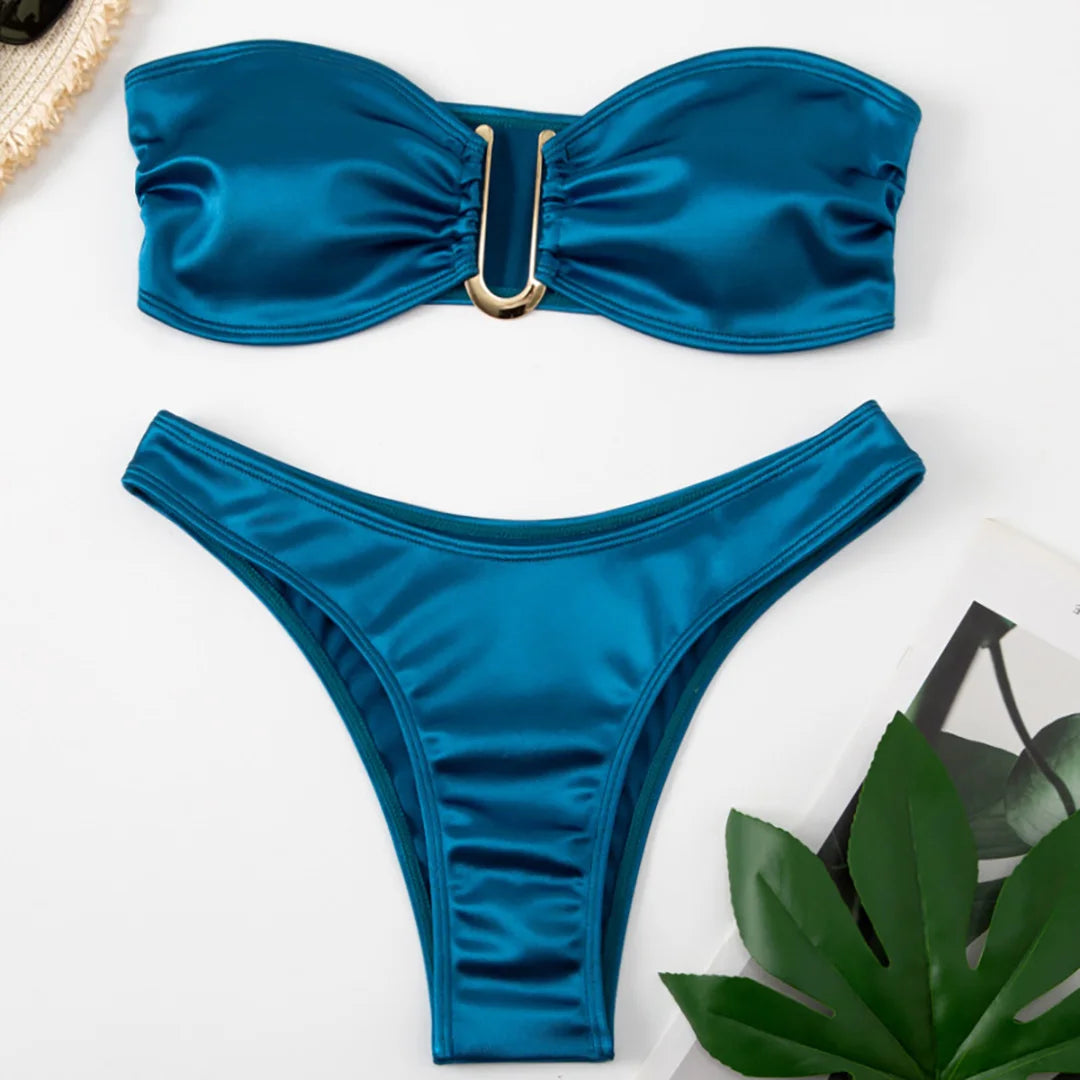 Women's Bandeau Bikini Women Swimwear Female Swimsuit Two-pieces Bikini set Padded Bather Bathing Suit Swim V4647