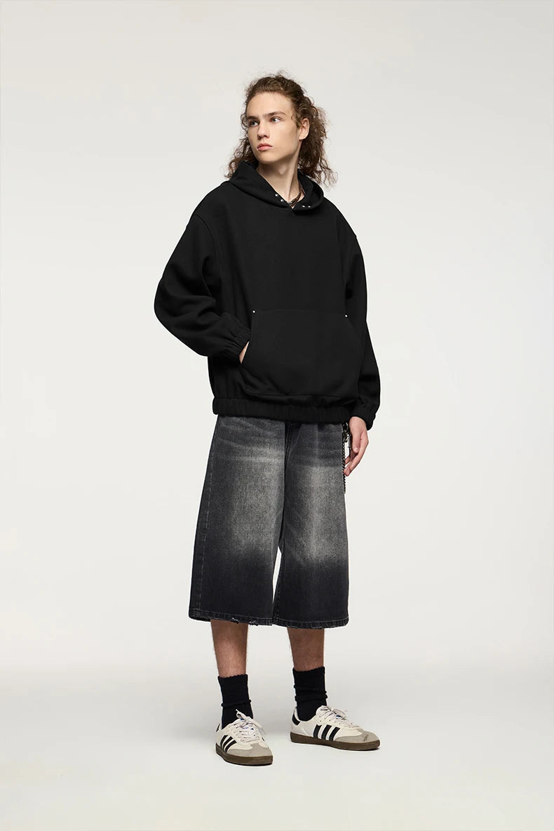 Men's Heavyweight Fleece Crop Boxy Premium Cozy Hooded Sweatshirt