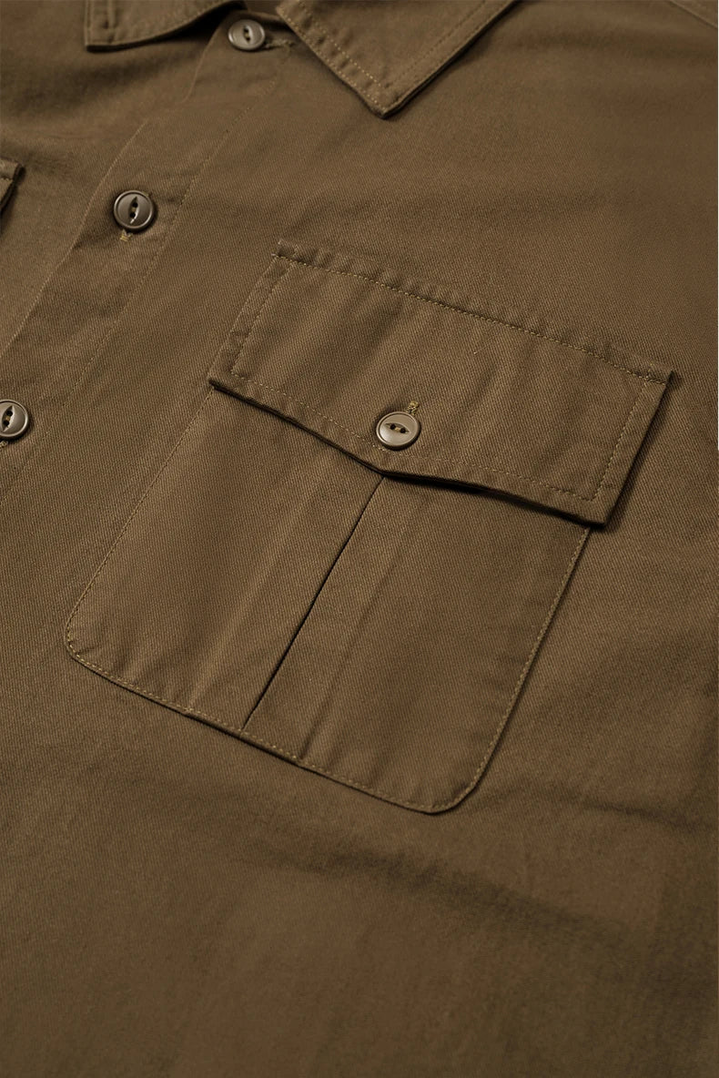 Men's Turn-Down Collar Long Sleeve Blouses Pockets Single-Breasted Vintage Cotton Casual Shirt