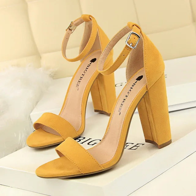 Women's Block Heel Pumps - Comfort Buckle Strap Court Shoes