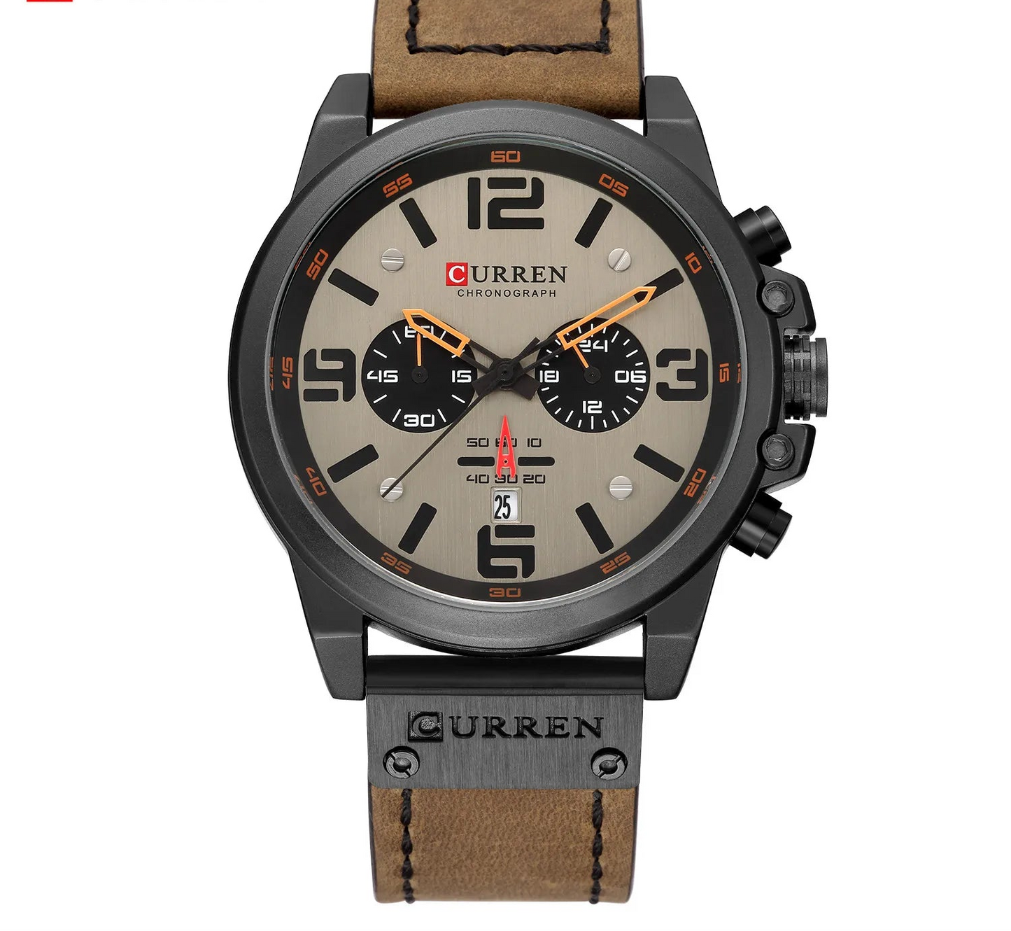 Men's Military Sports Watch - Chronograph Waterproof with Genuine Leather Strap
