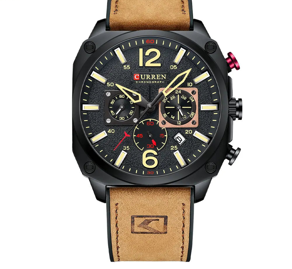 Men's Military Sports Watch - Leather Strap Chronograph Quartz