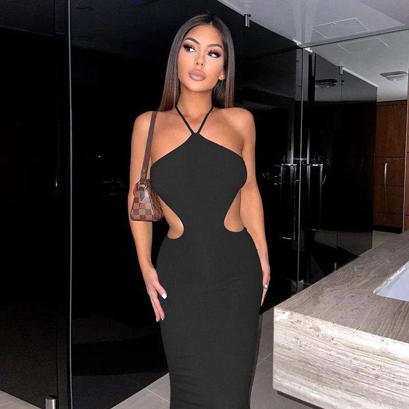 Women's Halter Maxi Sleeveless Backless Party Cutout Bandage Dress