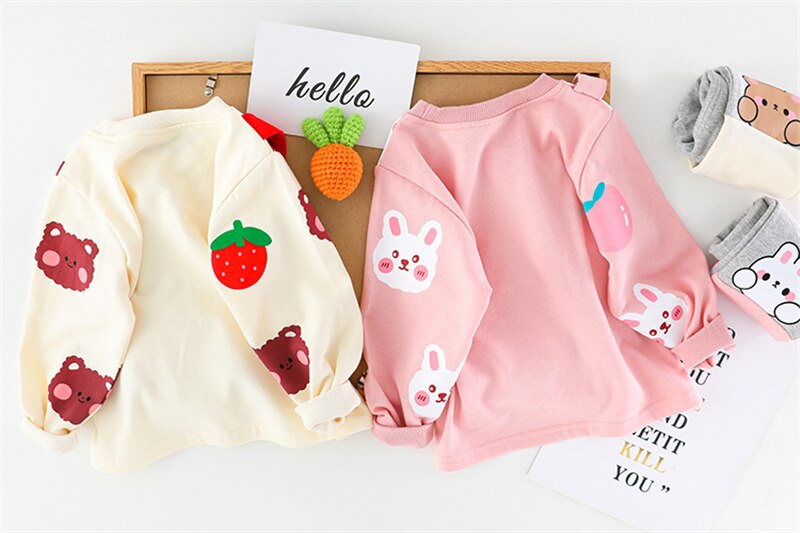 Girl's Cartoon Rabbit Long Sleeve T Shirt and Pants 2PCS Outfit Set