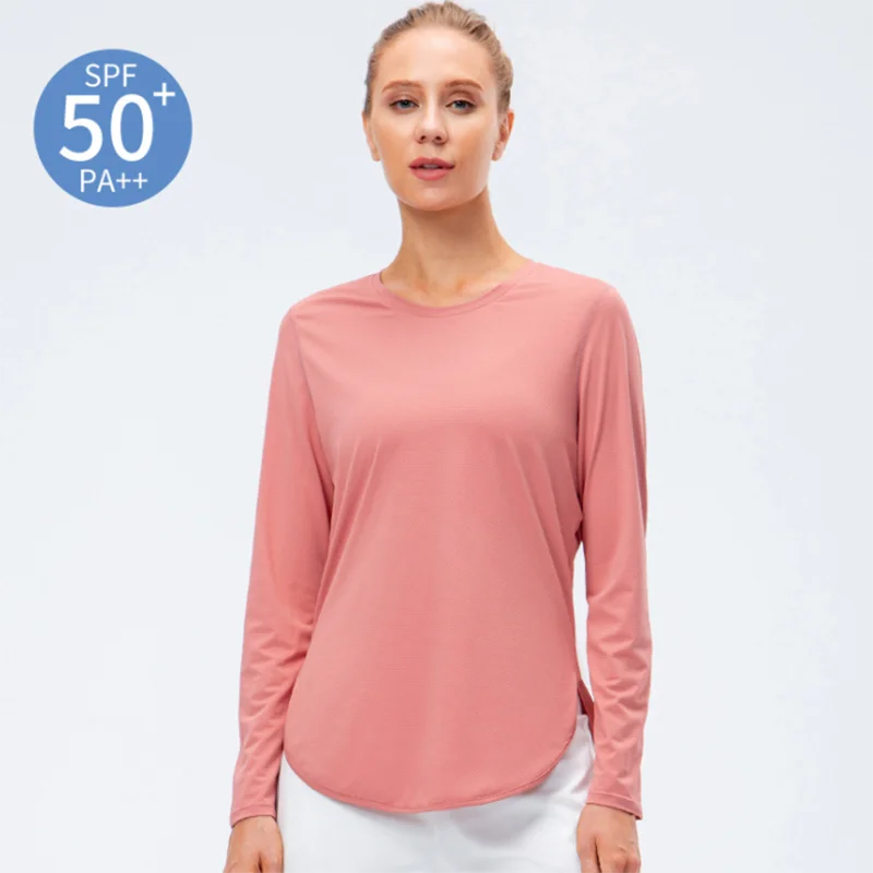 UPF50+ Women's Workout Shirt Loose Long Sleeve Sports Top Breathable Quick Dry Yoga Exercise Fitness Running Shirt