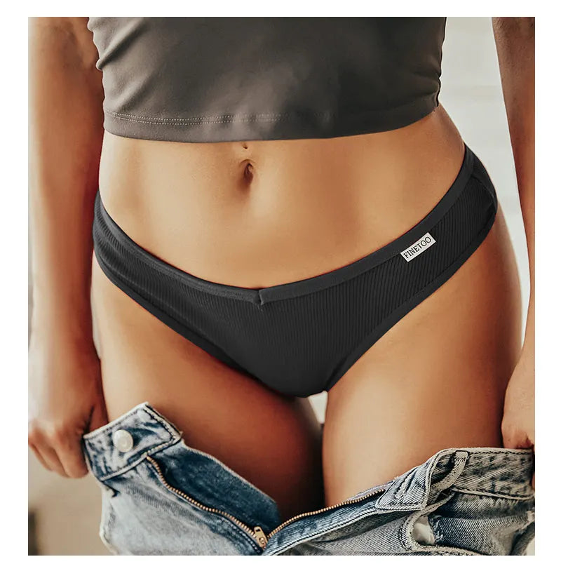 Women's Cotton Brazilian Panties 3-Piece Set - V-Waist Bikini Underwear