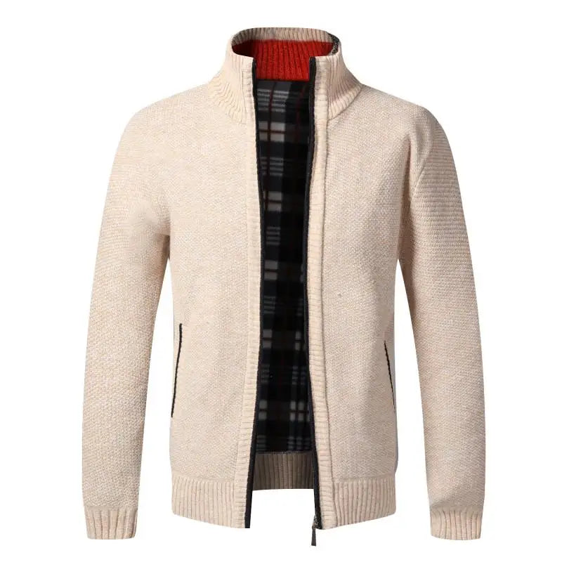 Men's Warm Fleece Cardigan - Thick Knitted Sweater Coat with Zipper