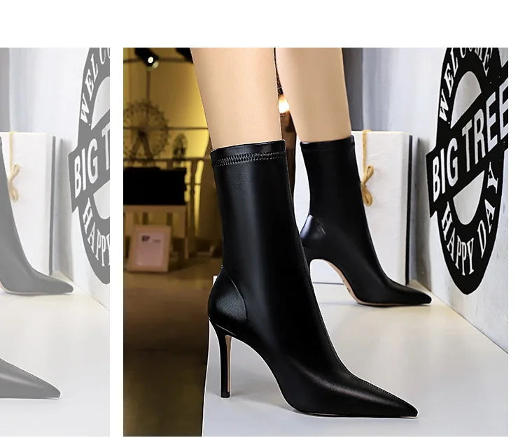 Leather Ankle Boots High Heel