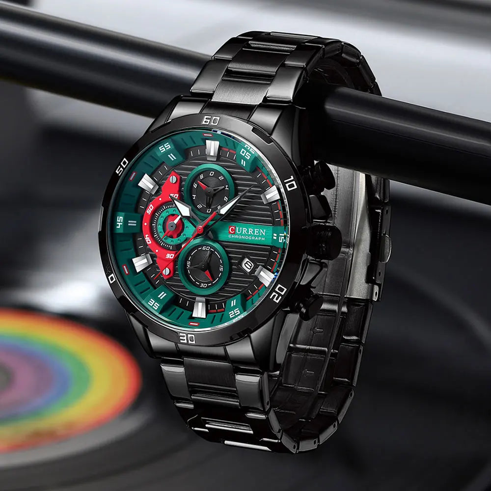 Men's Sports Watch - Full Steel Waterproof Chronograph Quartz