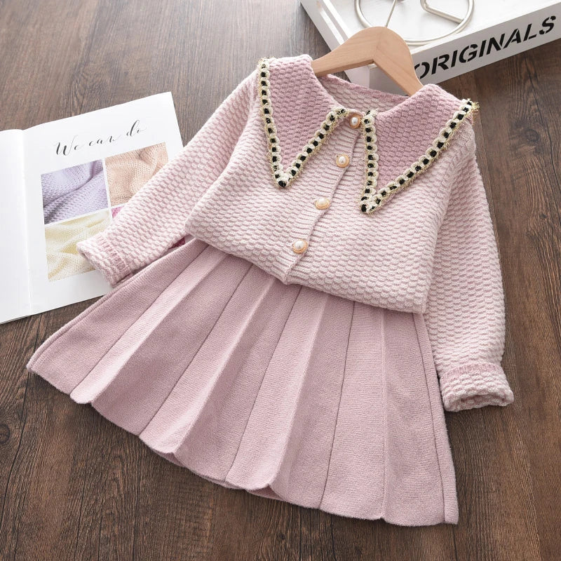 Girl's Knitted Sweater Top and Ruffles Skirt