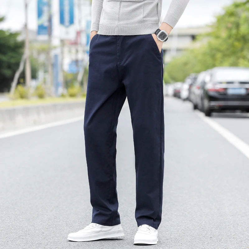 Men's Straight-fit Casual Stretch 98% Cotton Trousers