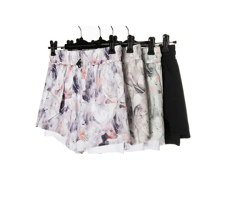 Women's Printed Fake Two-Piece Running Shorts