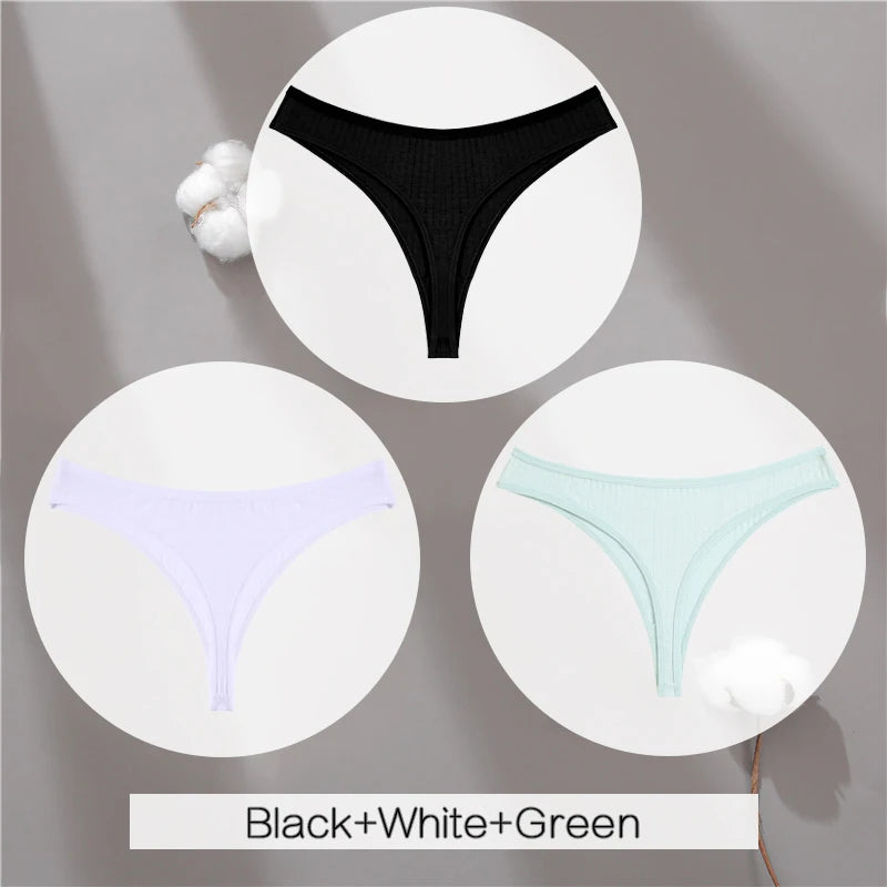 3PCS Cotton Thongs Women's Soft T-Back Underwear Set - Low Waist G-String Panties Lingerie