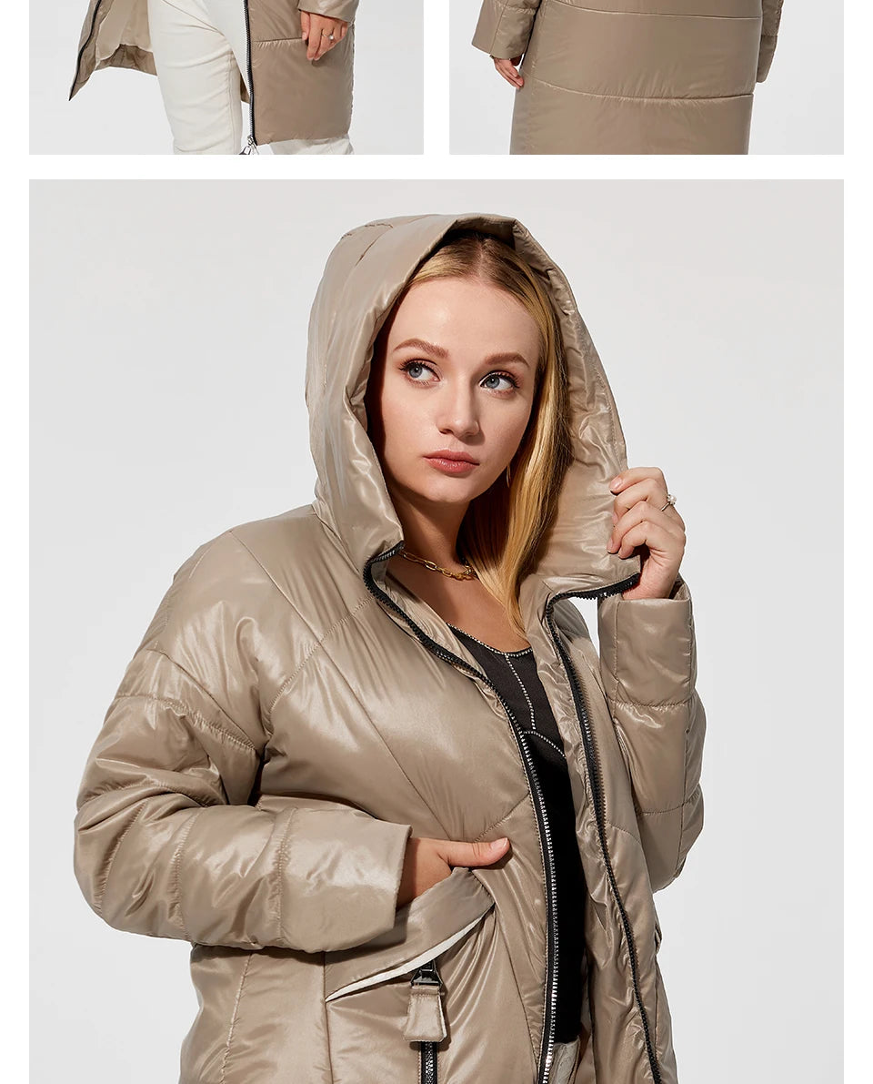 Women's Hooded Parka Jacket Plus Size Mid-Length Cotton Lined Coat