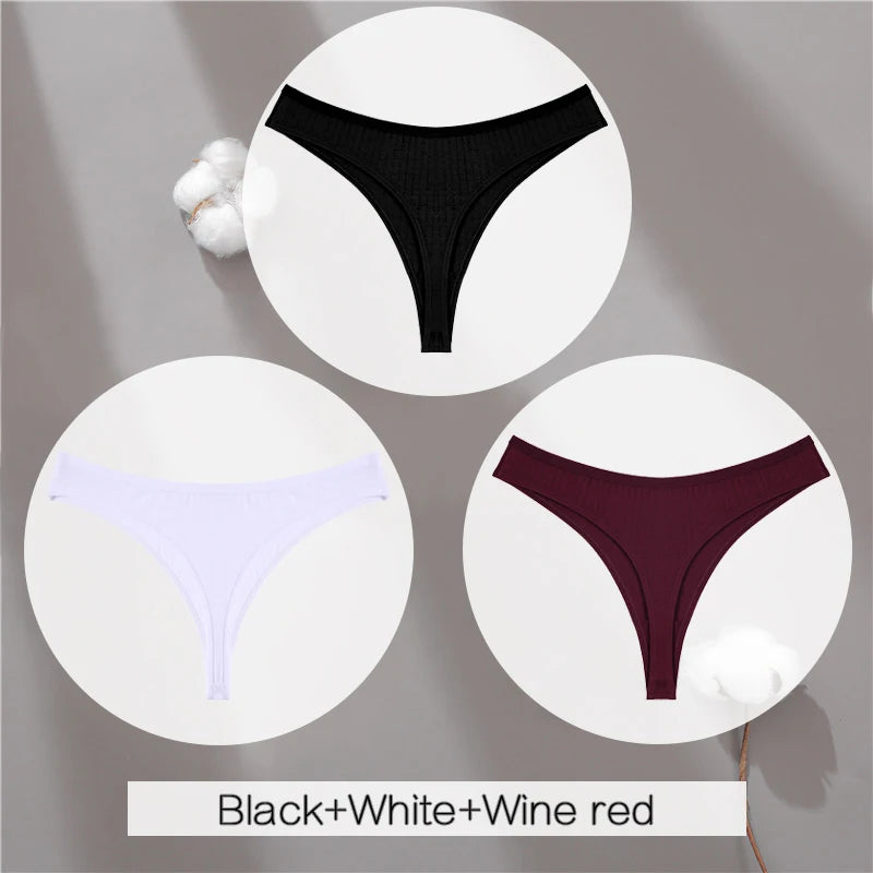 3PCS Cotton Thongs Women's Soft T-Back Underwear Set - Low Waist G-String Panties Lingerie