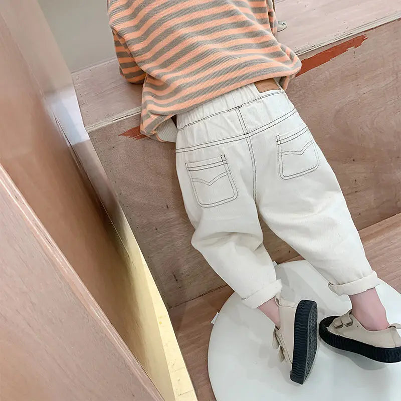 Baby Boy Girl Loose Jeans Style Casual Solid Colour Jeans Spring Autumn Children's Denim Pants