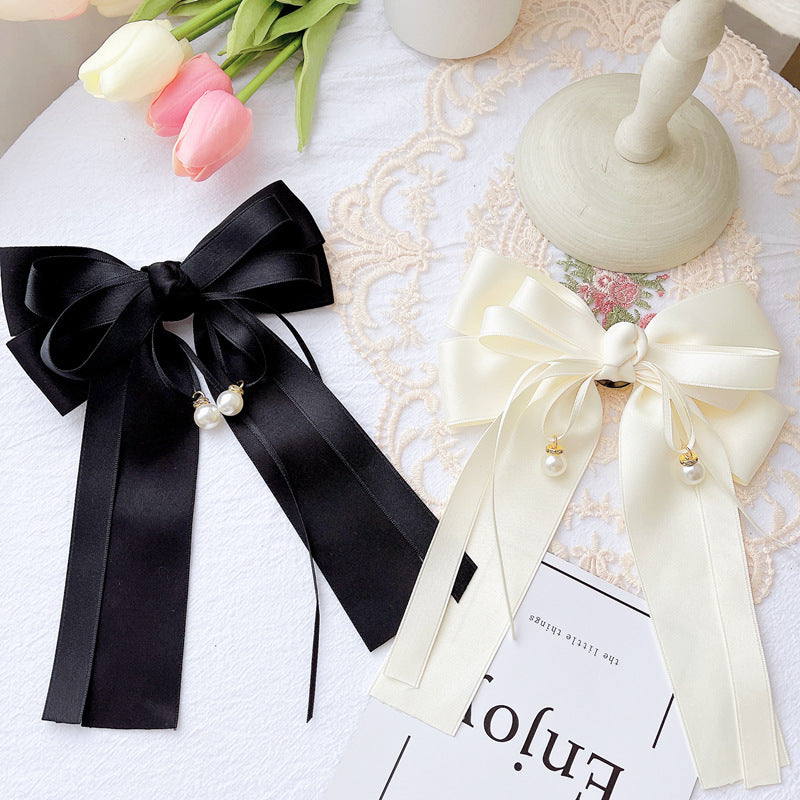 Fabric Bowknot Brooch - Pearl Ribbon Bow Tie Collar Pin for Women
