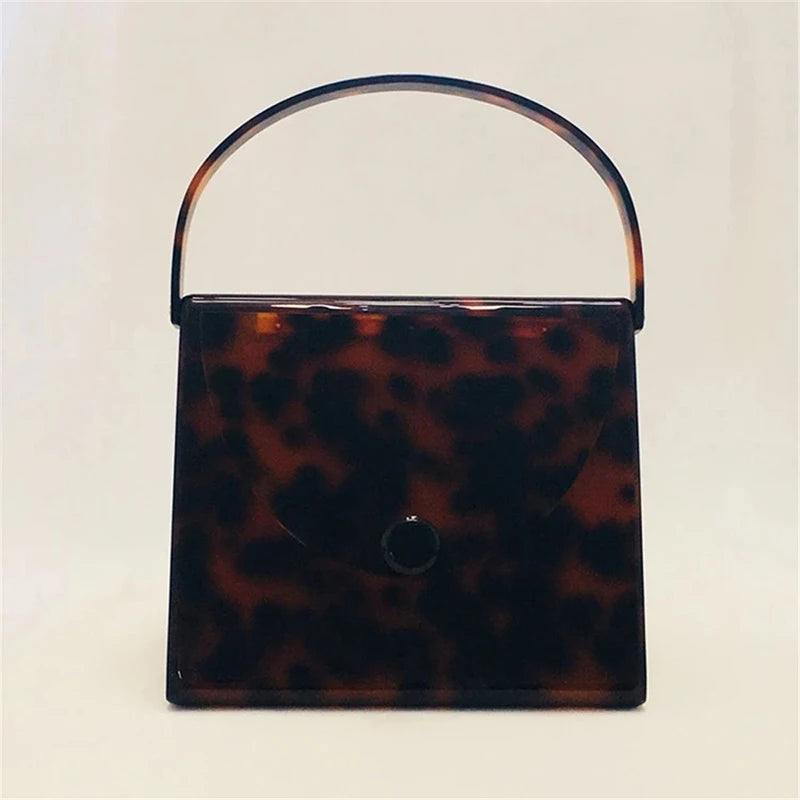 Women's Acrylic Bags Black Amber Leopard Clutch Purse Handbag