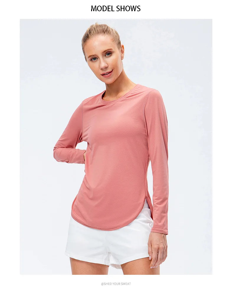 UPF50+ Women's Workout Shirt Loose Long Sleeve Sports Top Breathable Quick Dry Yoga Exercise Fitness Running Shirt
